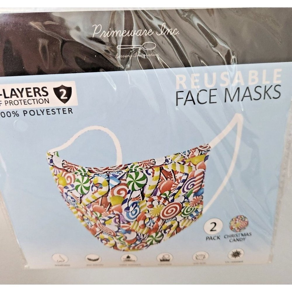Primeware Mask Color Candy Design Adult 2 pack 2 layers 100 % Polyester Washable